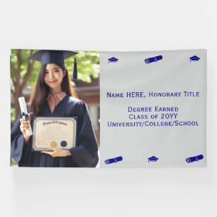 Graduation Photo, Diploma & Cap on Blue Template Banner
