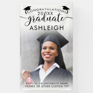 Graduation Photo Elegant Black Script Class Year Banner