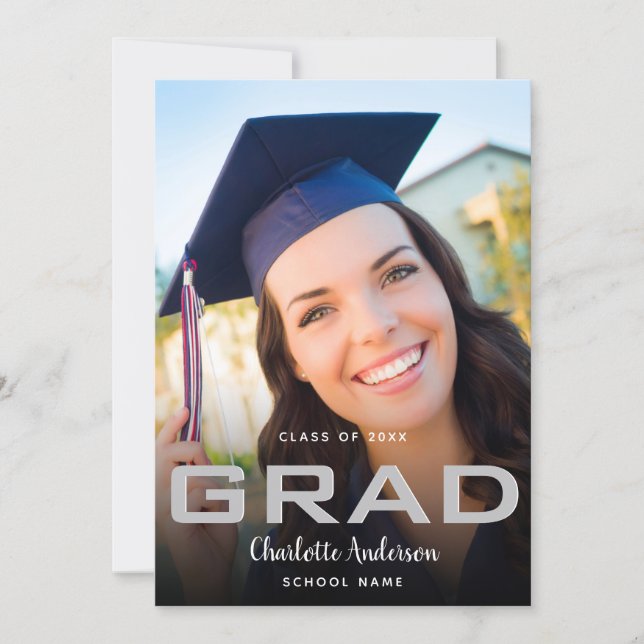 Graduation photo elegant black white modern announcement (Front)