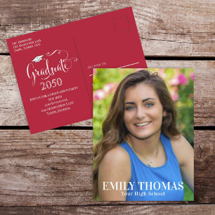 Graduation Photo Elegant Minimalist Cardinal Red Postcard