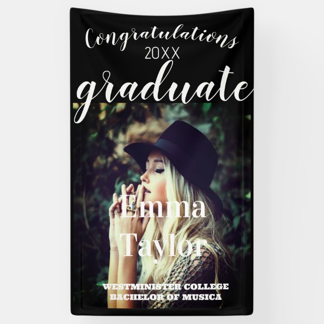 Graduation Photo Elegant Script Class of  Banner (Vertical)