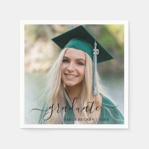 Graduation Photo Elegant Script Girl Graduate Napkin