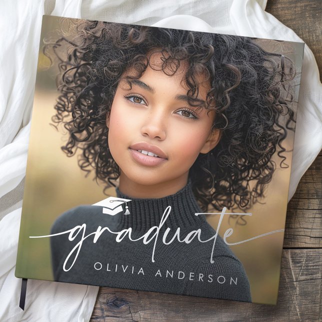 Graduation photo elegant script graduate guest book (Graduation photo elegant script graduate guest book)