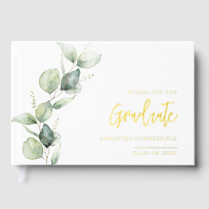 Graduation Photo Eucalyptus Script Gold Foil Guest Book