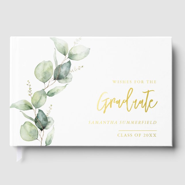 Graduation Photo Eucalyptus Script Guest Book (Front)
