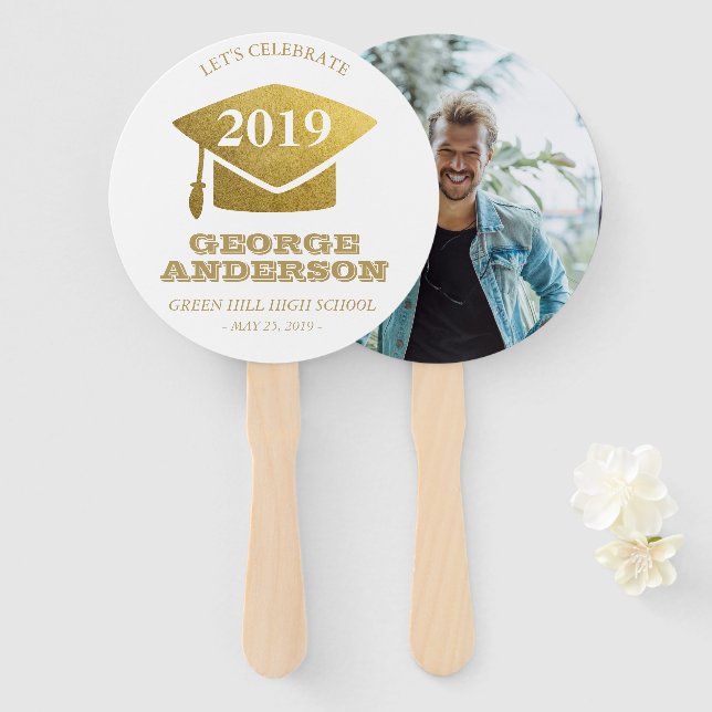 Graduation Photo Fans - Gold Grad (Front and Back)