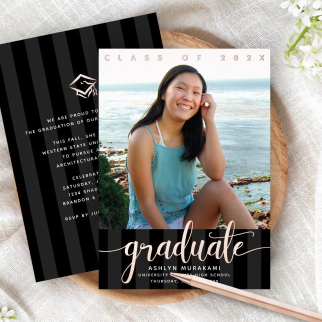 Graduation photo girly script black real rose gold (Creator Uploaded)