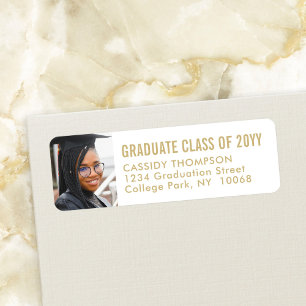 Graduation Photo Gold and White Return Address Return Address Label