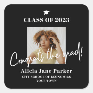 Graduation photo graduate class of year congrats square sticker