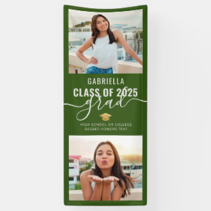 Graduation Photo Green and White Congrats Grad Banner