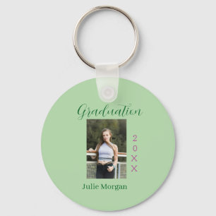 Graduation photo green pink year 20XX name simple Key Ring
