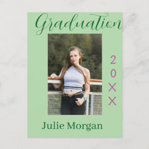 Graduation photo green pink year 20XX name simple Postcard