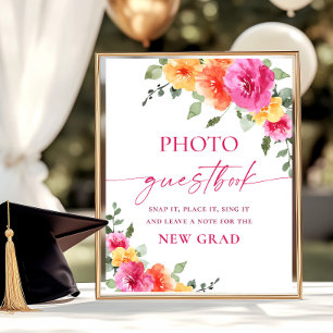 Graduation Photo Guestbook Bright Floral Sign