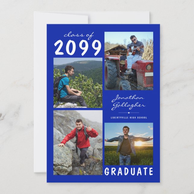 Graduation  Photo Handwritten Royal Blue Announcement (Front)