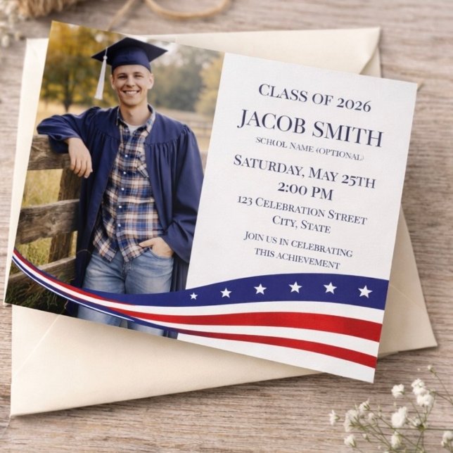  Graduation Photo Invitation Template Patriotic (Creator Uploaded)