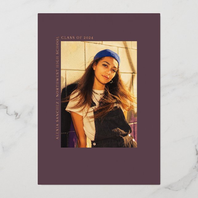 Graduation Photo Line Art Merlot Announcement (Front)