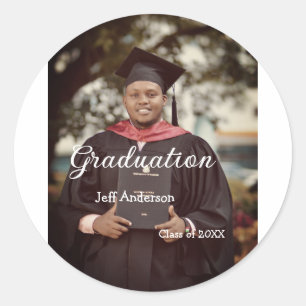 Graduation photo man name class of 20XX college  Classic Round Sticker