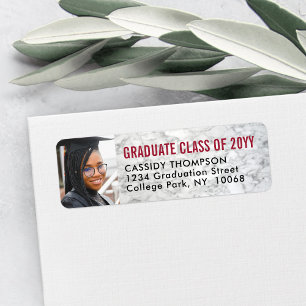 Graduation Photo Marble Red Black Return Address Label