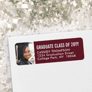 Graduation Photo Maroon and White Return Address Label