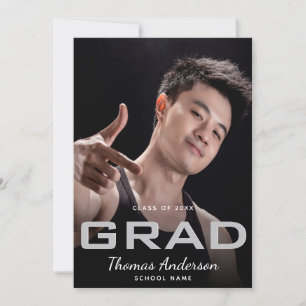 Graduation photo modern black minimalist announcement