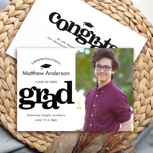 Graduation photo modern bold graphic black white announcement