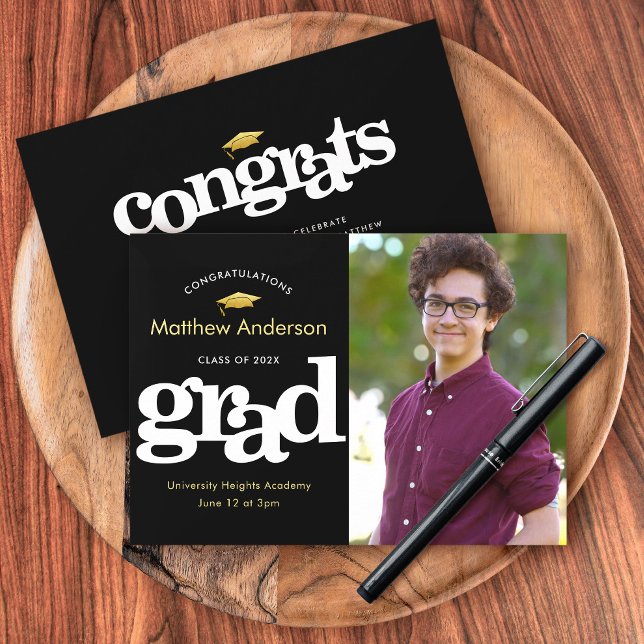 Graduation photo modern bold typography black gold announcement (Creator Uploaded)