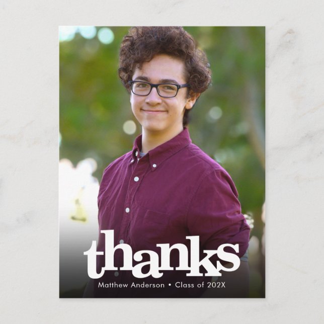 Graduation photo modern bold typography thank you postcard (Front)
