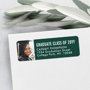 Graduation Photo Modern Green White Return Address Label