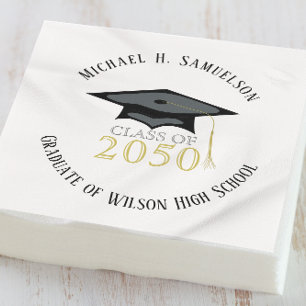 Graduation Photo Modern Minimalist Black Gold Napkin