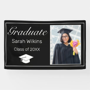Graduation Photo Modern Minimalist Black White Banner