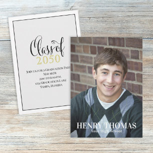 Graduation Photo Modern Minimalist Class Of Black Invitation
