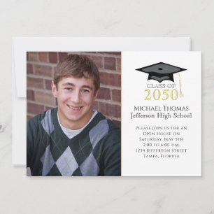 Graduation Photo Modern Minimalist Mortarboard Invitation