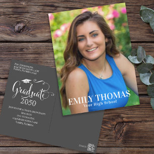 Graduation Photo Modern Minimalist Mortarboard Postcard