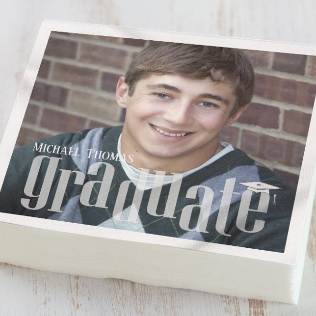 Graduation Photo Modern Minimalist Simple Party Napkin (Creator Uploaded)