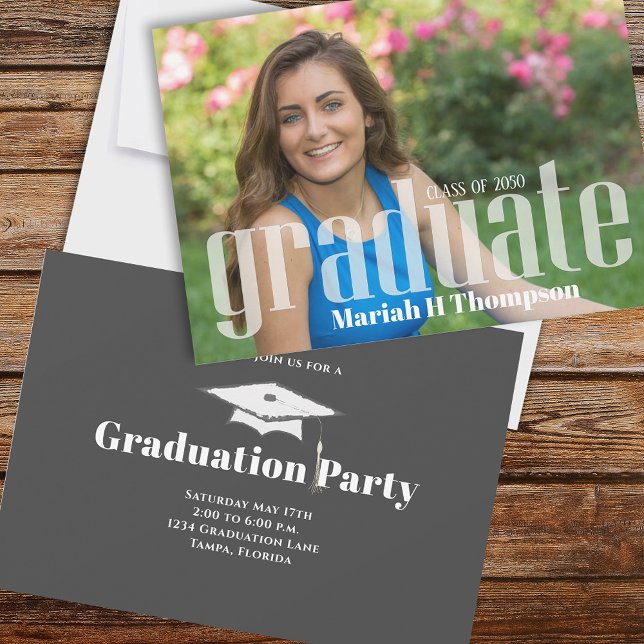 Graduation Photo Modern Mortarboard Minimalist Invitation (Creator Uploaded)
