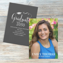 Graduation Photo Modern Mortarboard Script Black
