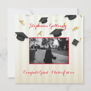 Graduation Photo Mortar Boards Monogram Text Announcement