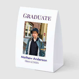 Graduation photo name class of 20XX blue simple bo