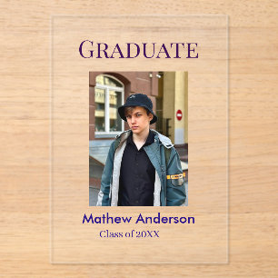 Graduation photo name class of 20XX blue simple bo Acrylic Invitations