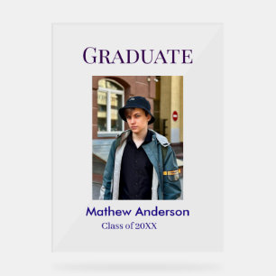Graduation photo name class of 20XX blue simple bo Acrylic Sign