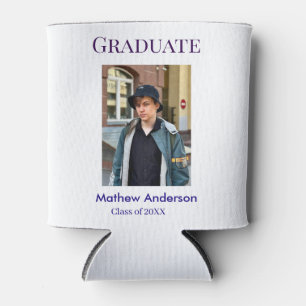Graduation photo name class of 20XX blue simple bo Can Cooler