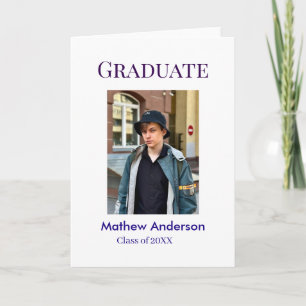 Graduation photo name class of 20XX blue simple bo Card