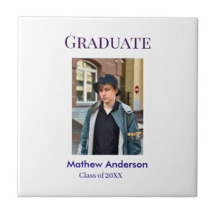 Graduation photo name class of 20XX blue simple bo Ceramic Tile