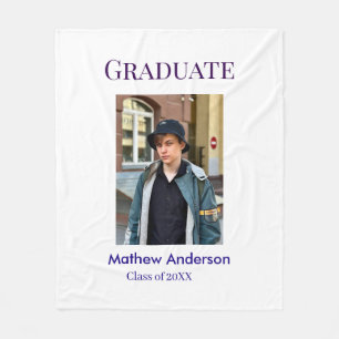 Graduation photo name class of 20XX blue simple bo Fleece Blanket