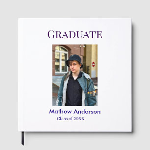 Graduation photo name class of 20XX blue simple bo Guest Book