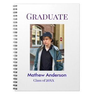Graduation photo name class of 20XX blue simple bo Notebook