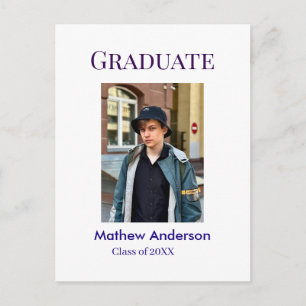 Graduation photo name class of 20XX blue simple bo Postcard