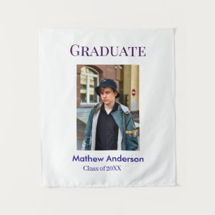 Graduation photo name class of 20XX blue simple bo Tapestry