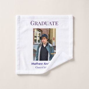 Graduation photo name class of 20XX blue simple bo Wash Cloth