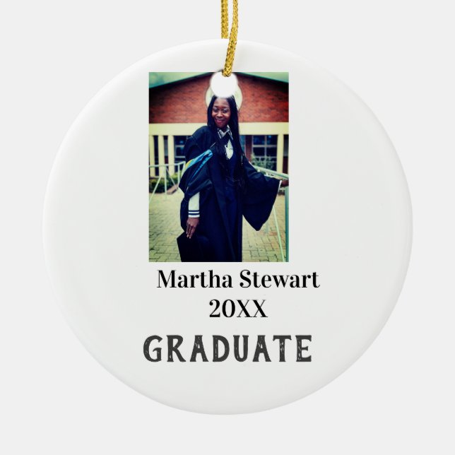 Graduation photo name year class university simple ceramic ornament (Front)